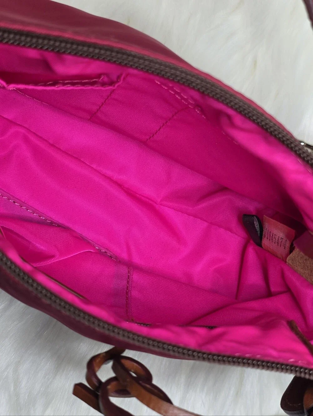 Dooney & Bourke Red Nylon Shoulder Bag Leather Strap